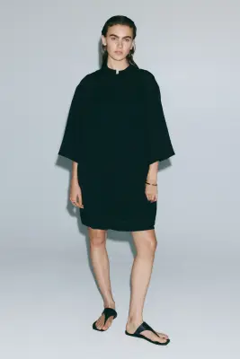 Knot-button tunic dress - Noir — photo 2