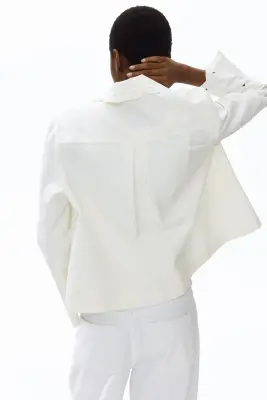 Veste en twill avec broderie anglaise - Crème — photo 3