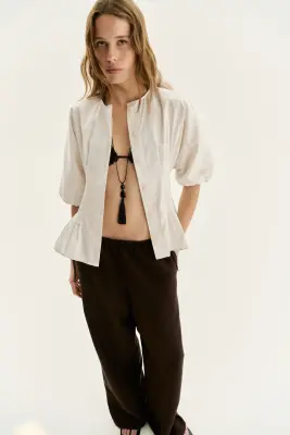 Blouse cintrée en coton - Ivoire — photo 1