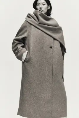 Manteau à écharpe - Beige chiné — photo 2