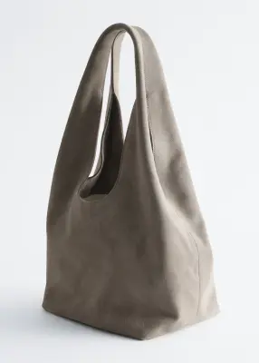 Sac cabas en croûte de cuir suédé - Taupe — photo 1