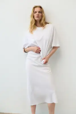 Slip skirt en lin mélangé - Blanc — photo 1