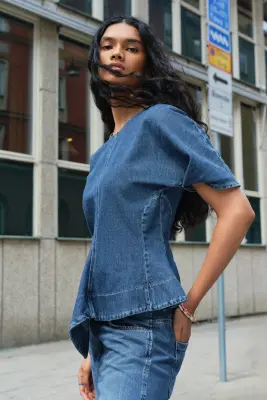 Denim handkerchief top - Bleu denim — photo 3