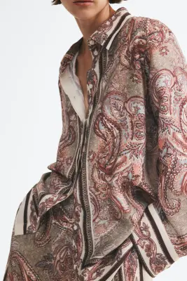 Chemise oversize en viscose mélangée - Rose pêche/motif cachemire — photo 1