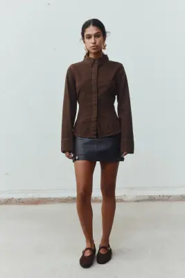 Chemise ajustée en denim - Marron — photo 1