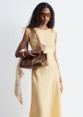 Robe midi évasée en lin - Jaune clair — photo 2