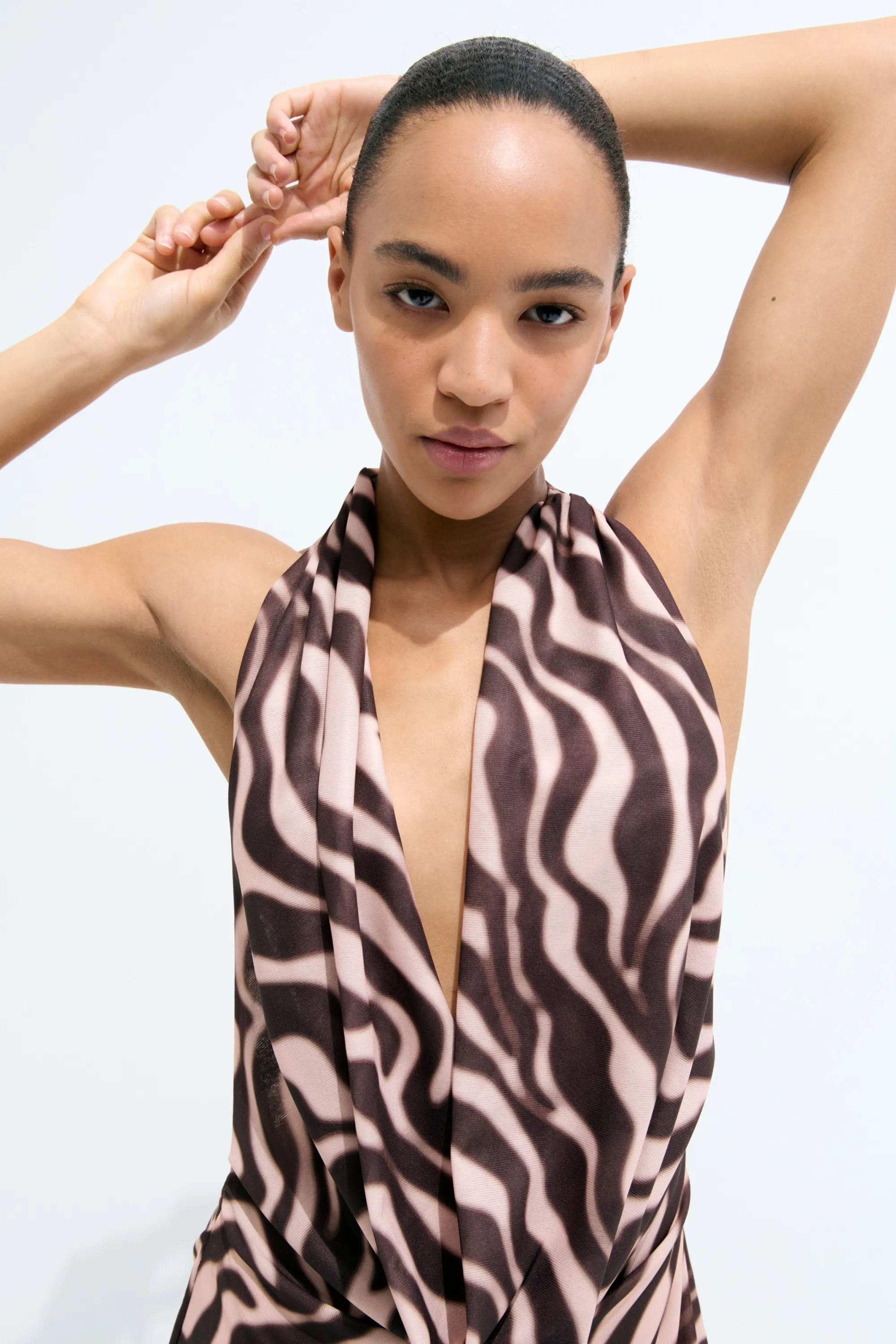 Robe dos nu imprimée - Rose clair/imprimé zèbre