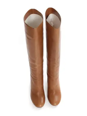 Bottes hautes à talon bois en cuir marron camel Prix boutique 1000€ Taille 36 — photo 4