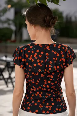Milena Flounce Blouse - Black red floral — photo 4