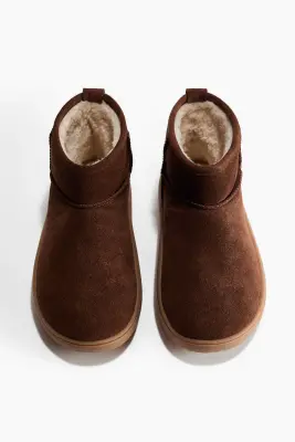Bottines chaudement doublées en cuir velours fendu - Marron — photo 1