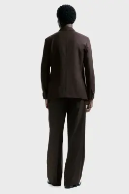 Veste de smoking Regular Fit en laine mélangée - Marron foncé — photo 3