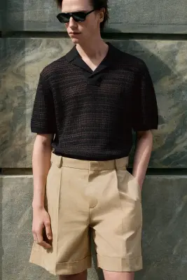 POLO RAYÉ EN MAILLE AJOURÉE - NOIR / ROUILLE / RAYURES — photo 5