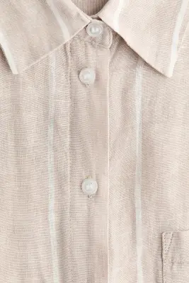 Chemise en lin - Beige clair/rayures blanches — photo 3
