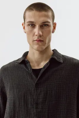 Chemise Regular Fit en mousseline de coton - Noir — photo 1