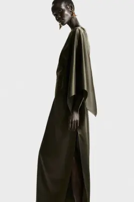 Robe cape en satin - Vert foncé — photo 3
