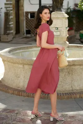 Estelle Button Down Linen Dress - Rose — photo 4
