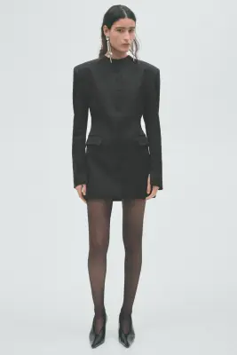 Robe à épaulettes en laine mélangée - Noir — photo 2