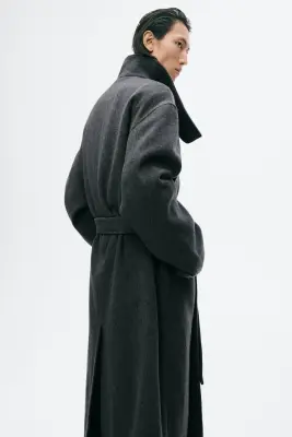 Manteau en cachemire mélangé avec ceinture - Gris foncé — photo 3
