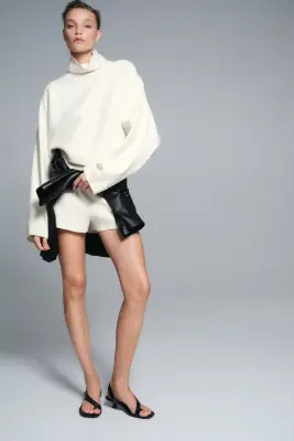 Pull oversize avec col cheminée - Crème — photo 2