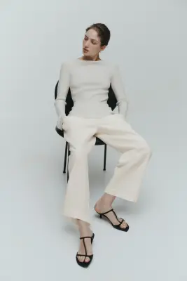 Pantalon barrel en lin mélangé - Crème — photo 2