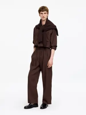 Pantalon en lin décontracté - Marron foncé — photo 2