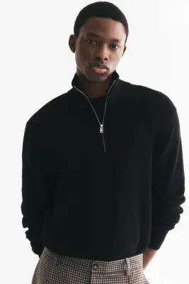 Pull Regular Fit avec col zippé - Noir — photo 1