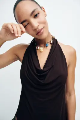 Top asymétrique avec dos nu - Marron foncé — photo 2