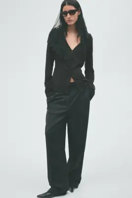 Blouse à boutons en crêpe - Noir — photo 1