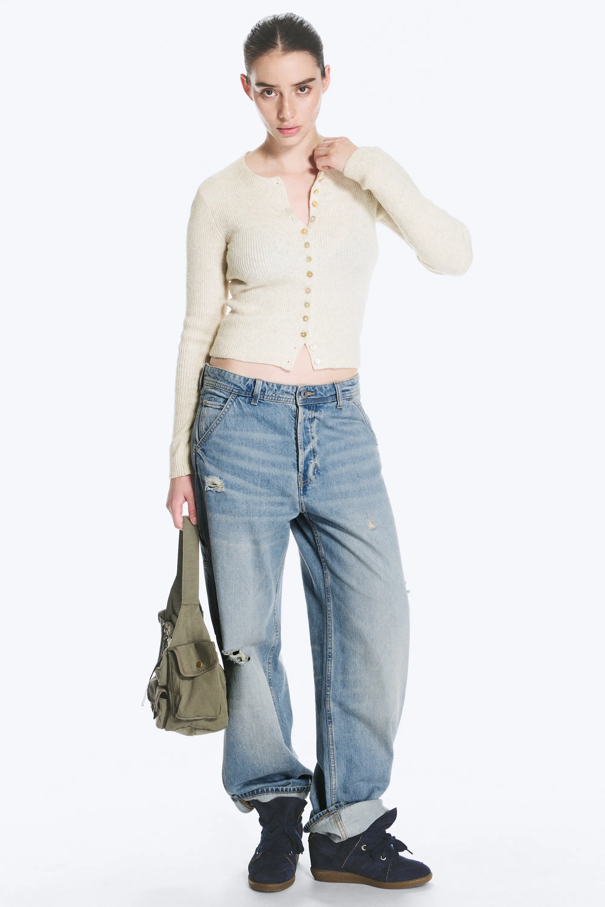 Cardigan en maille - Blanc cendré