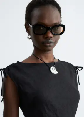 Robe midi évasée en lin - Noir — photo 2