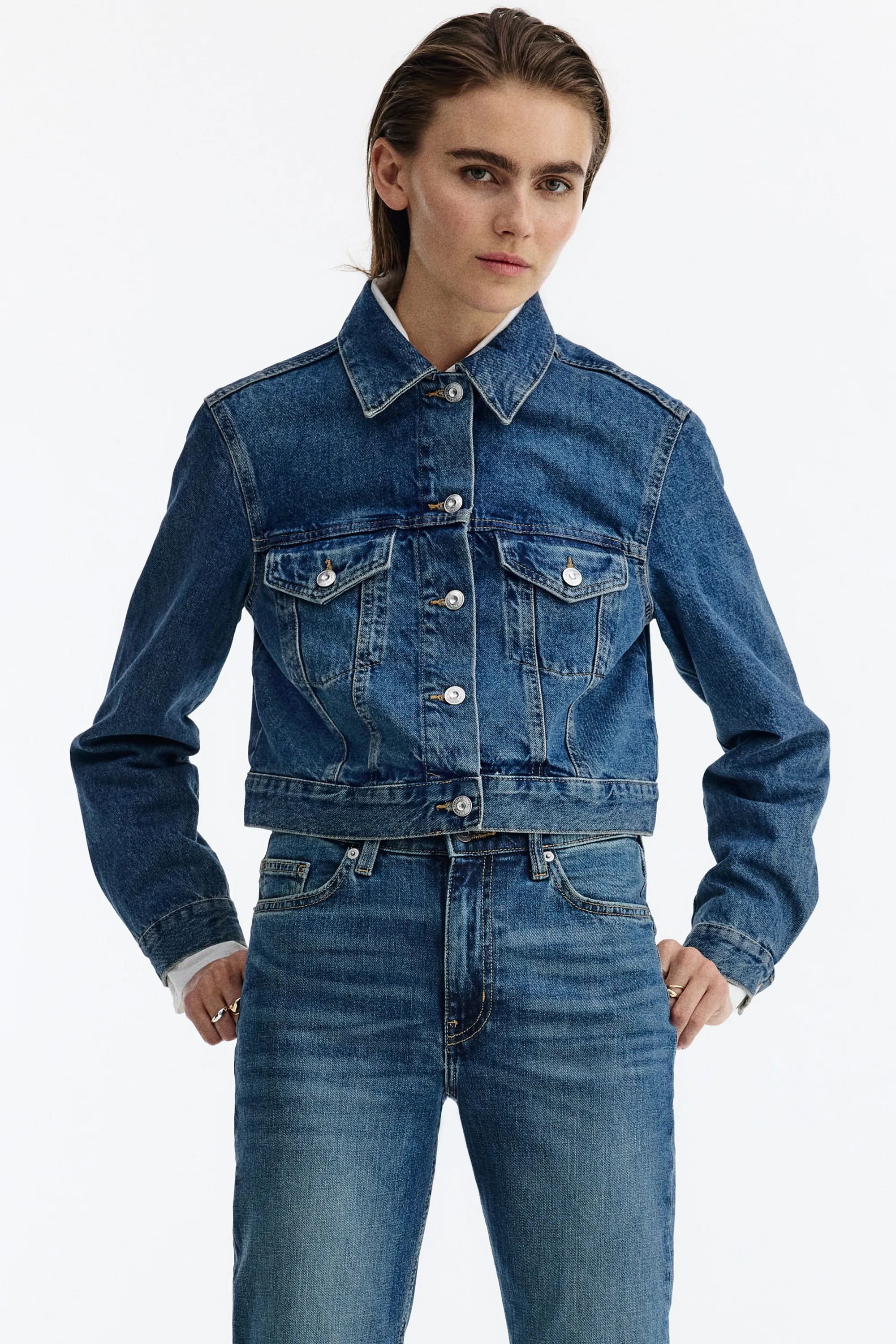 Slim Straight High Waist Jeans - Bleu denim