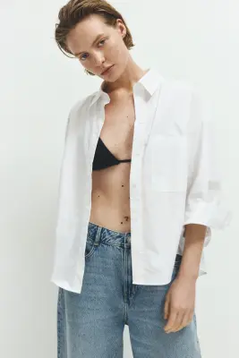 Chemise courte en popeline - Blanc — photo 1