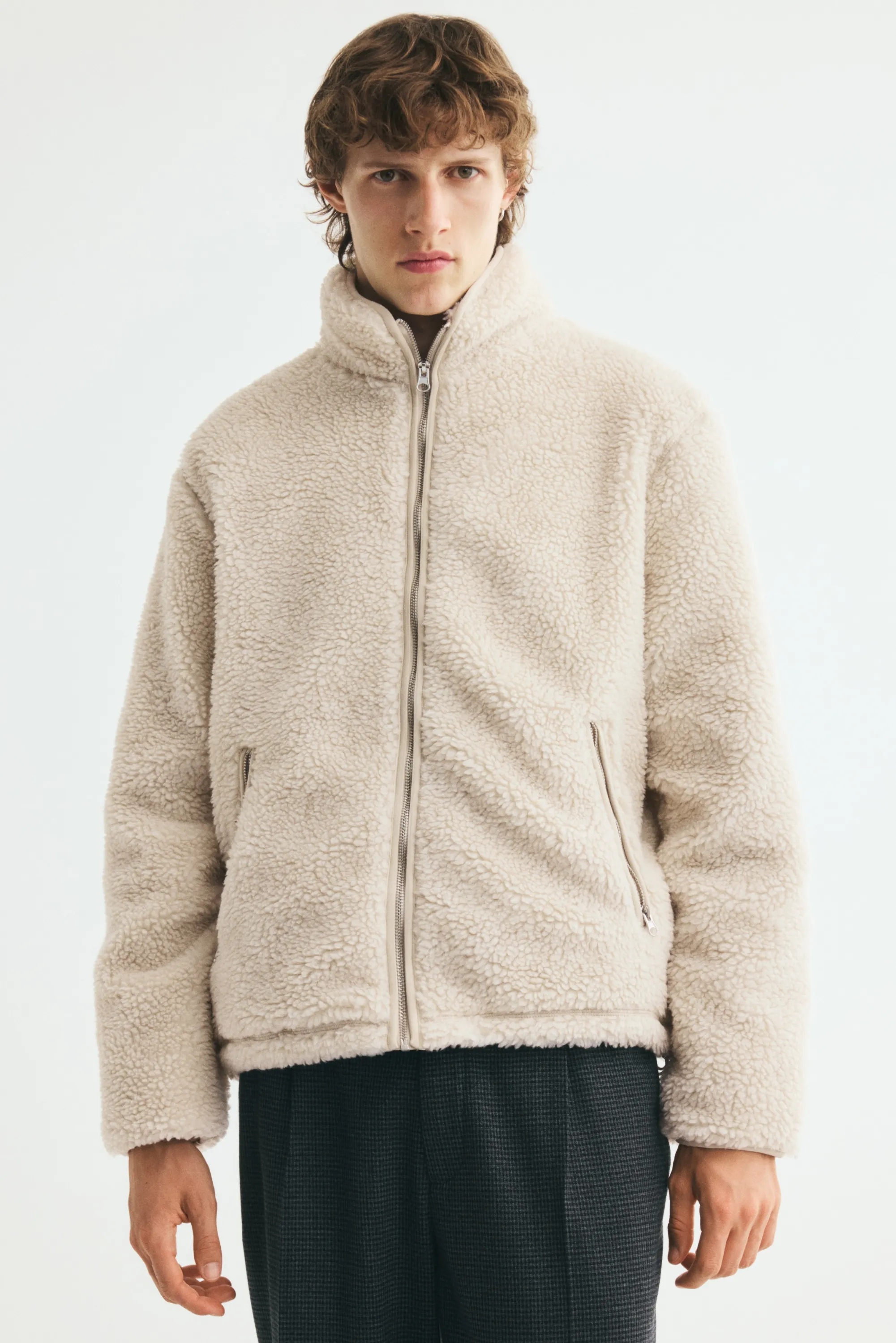 Veste zippée en tissu Teddy bear - Beige clair