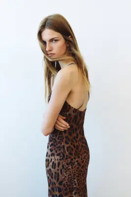 Robe combinaison avec encolure bénitier - Marron/imprimé léopard — photo 2