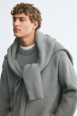 Pull Relaxed Fit en maille côtelée - Vert sauge — photo 1
