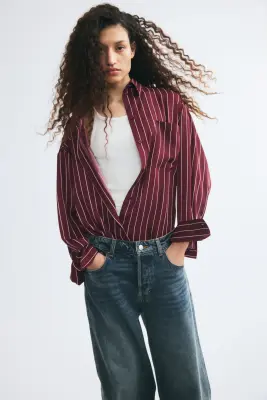 Chemise loose en twill - Bordeaux/rayé — photo 1