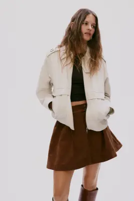 Veste en twill avec col - Beige clair — photo 1