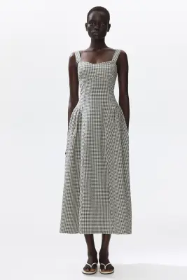 Robe midi avec jupe évasée - Noir/carreaux — photo 2