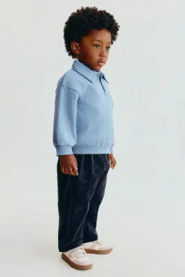 Pantalon en velours de coton côtelé - Bleu marine — photo 1