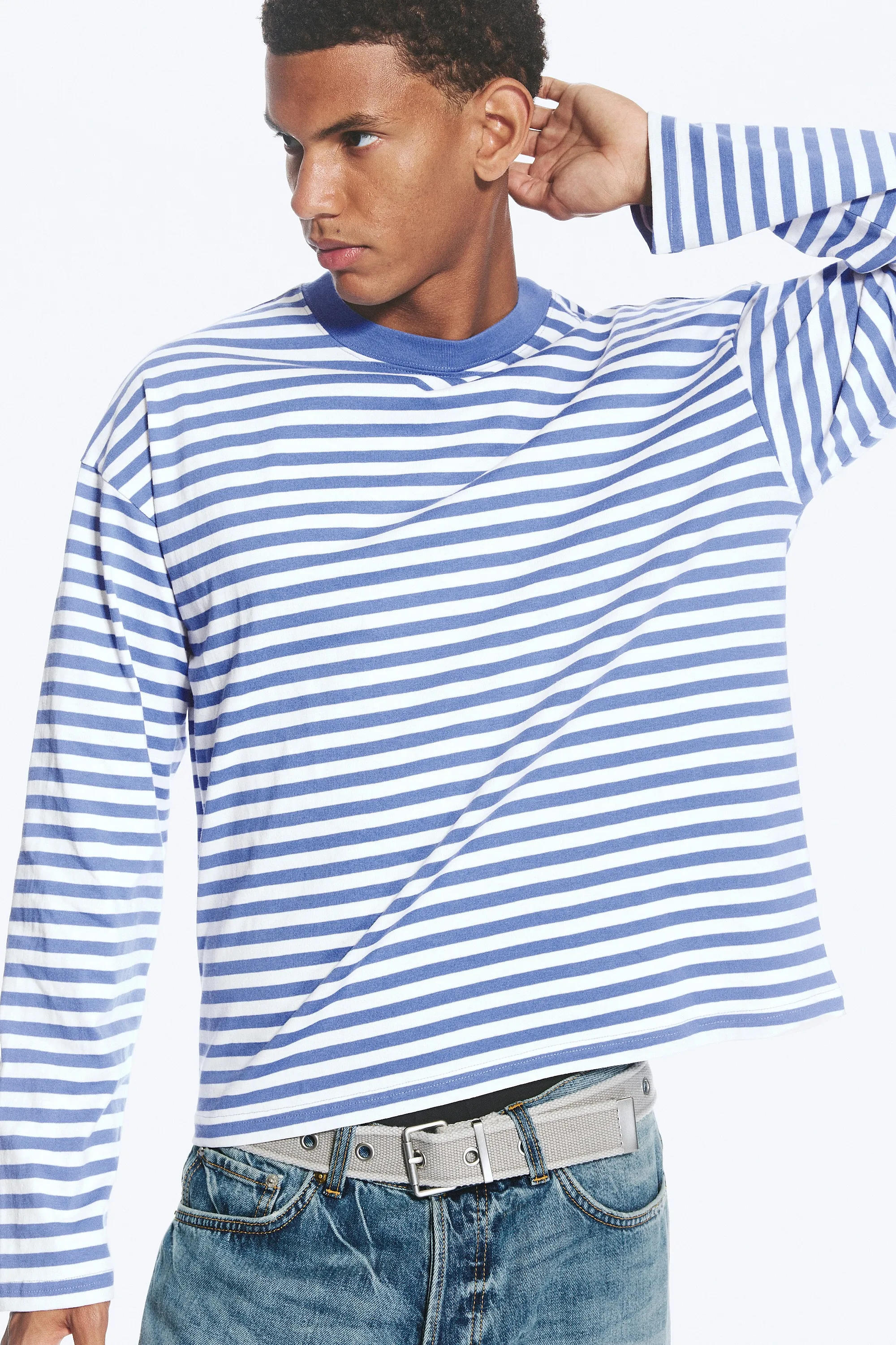 T-shirt ample à manches longues - Rayures bleu et blanc