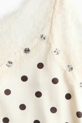 Robe combinaison avec dentelle - Crème/pois — photo 3