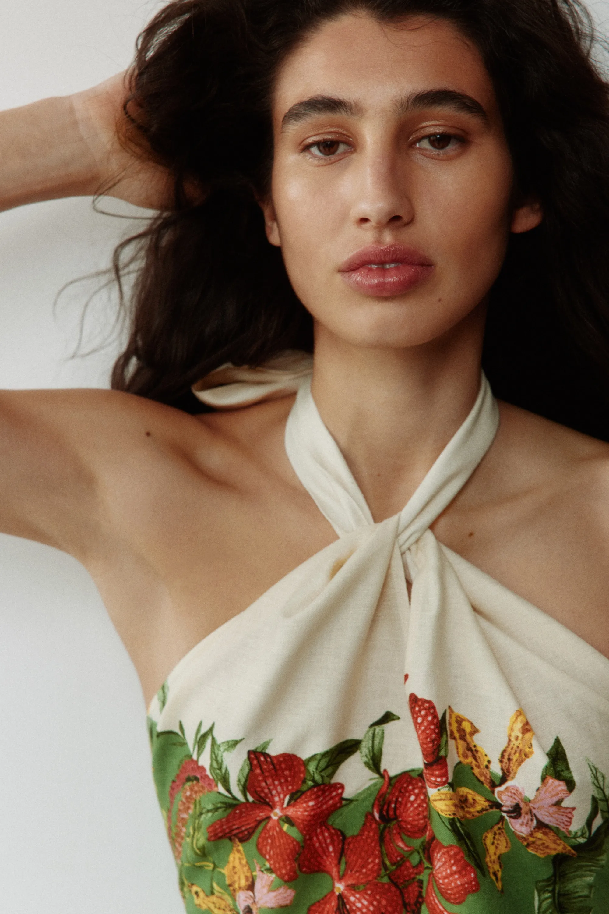 Robe dos nu en lin mélangé - Vert/fleurs