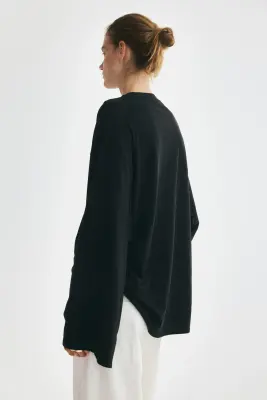 Long-sleeved cotton top - Noir — photo 3