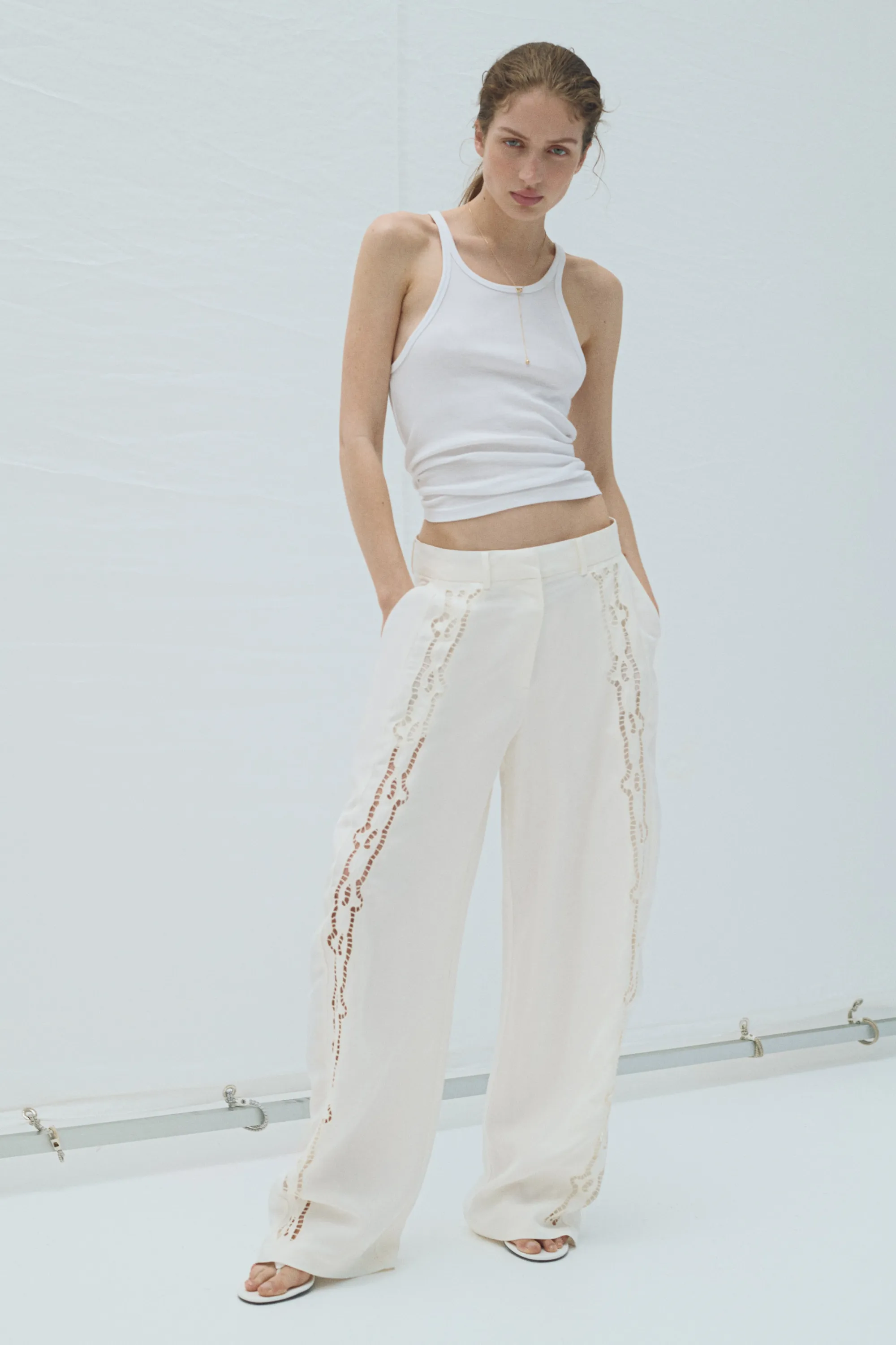 Pantalon barrel en lin mélangé - Ivoire