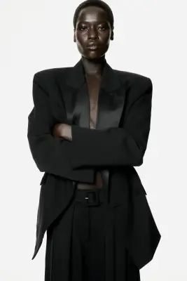 Pantalon avec ceinture et détails plissés - Noir — photo 1