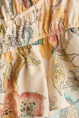 Blouse ruchée en coton - Beige clair/fleuri — photo 4