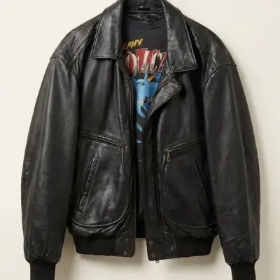 Veste aviateur en cuir noir — photo 1