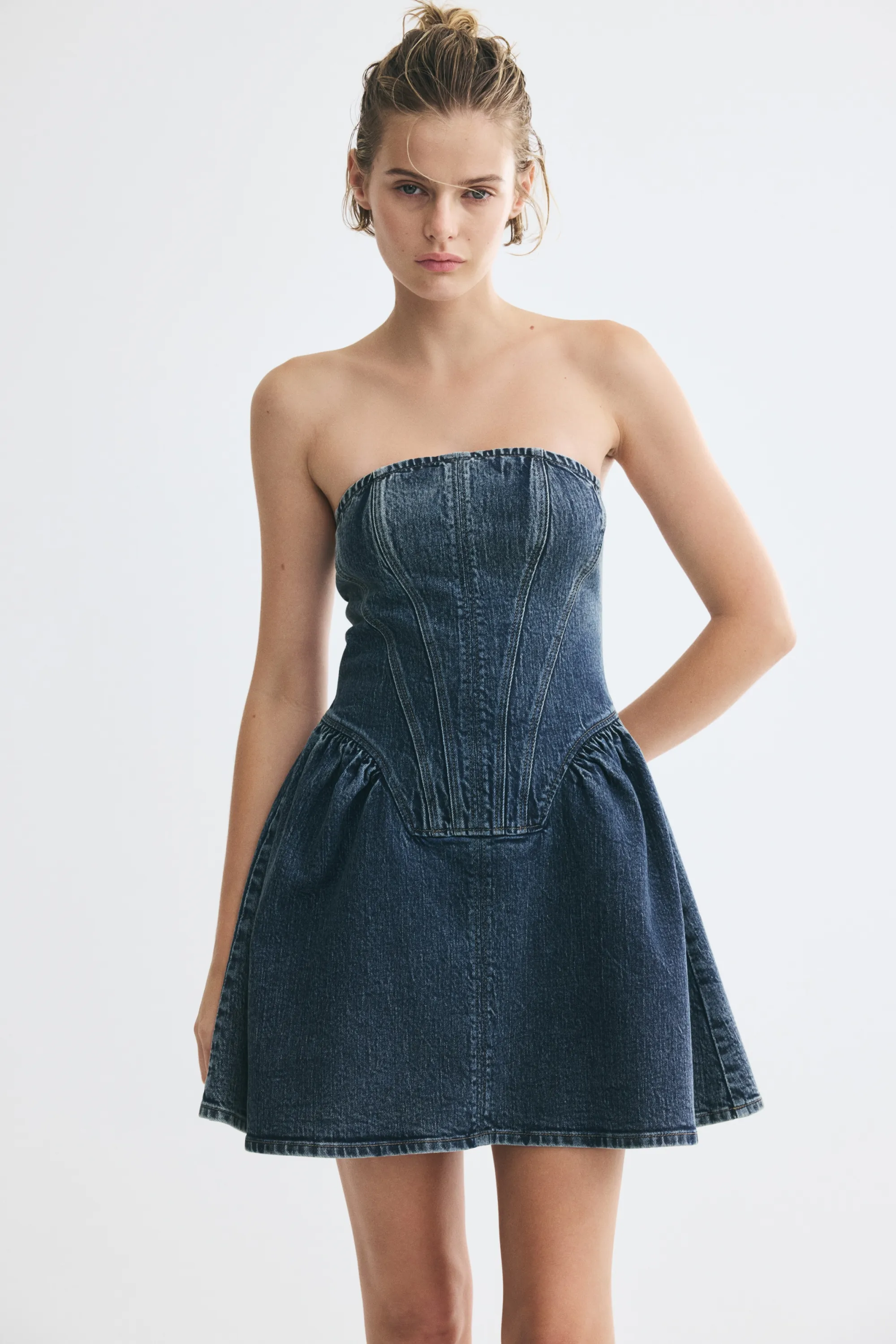 Robe bandeau sablier en denim - Bleu denim