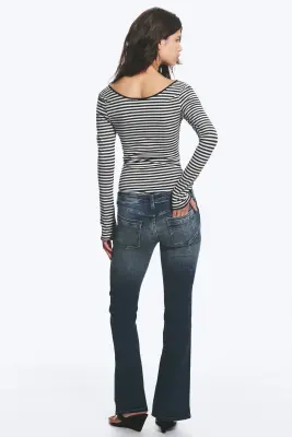Top Slim Fit à manches longues - Black & White Stripes — photo 3