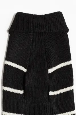 Pull pour chien en maille côtelée - Noir/rayures blanches — photo 4